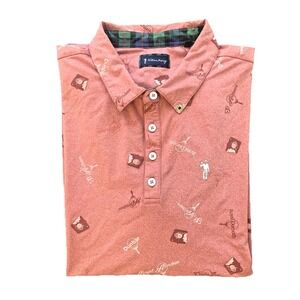 WILLIAM MURRAY Men's Golf Polo XL Burgundy Red St. Andrews Print Short Sleeve